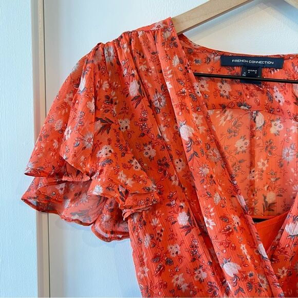 NWT French Connection Esi Crepe Midi Tea Flutter Sleeve Dress in Pumpkin 0 - Picture 6 of 9